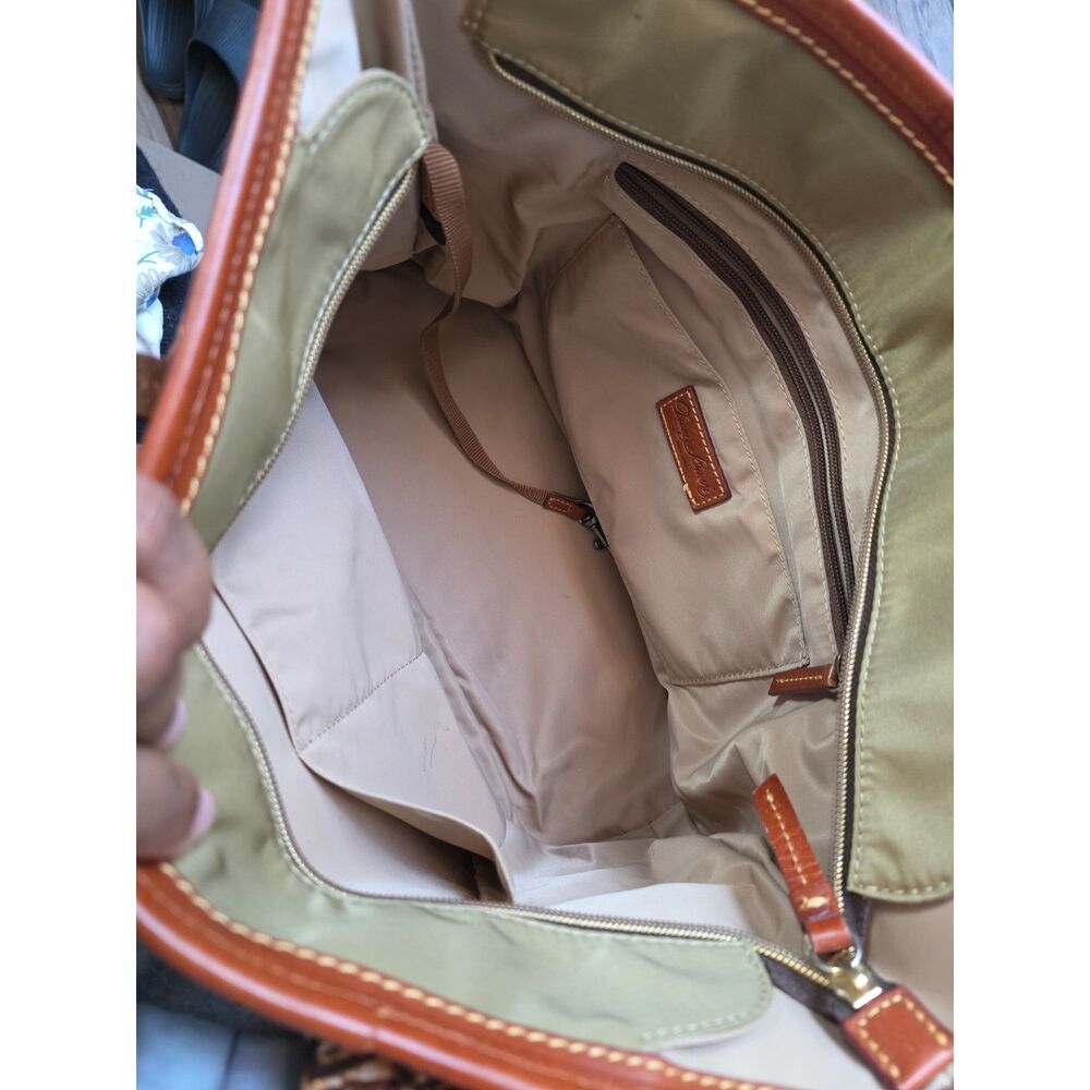 Dooney & Bourke Olive Khaki Nylon Shopper Tote Brown Leather Tassel - Picture 2 of 6